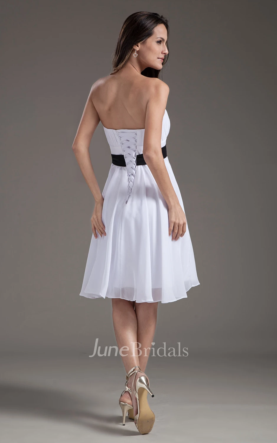 Strapless Midi Chiffon Dress With Bow And Sash