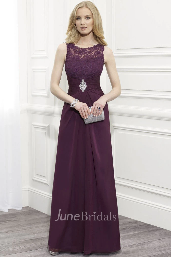 Sheath Scoop Neck Ruched Sleeveless Lace Formal Dress