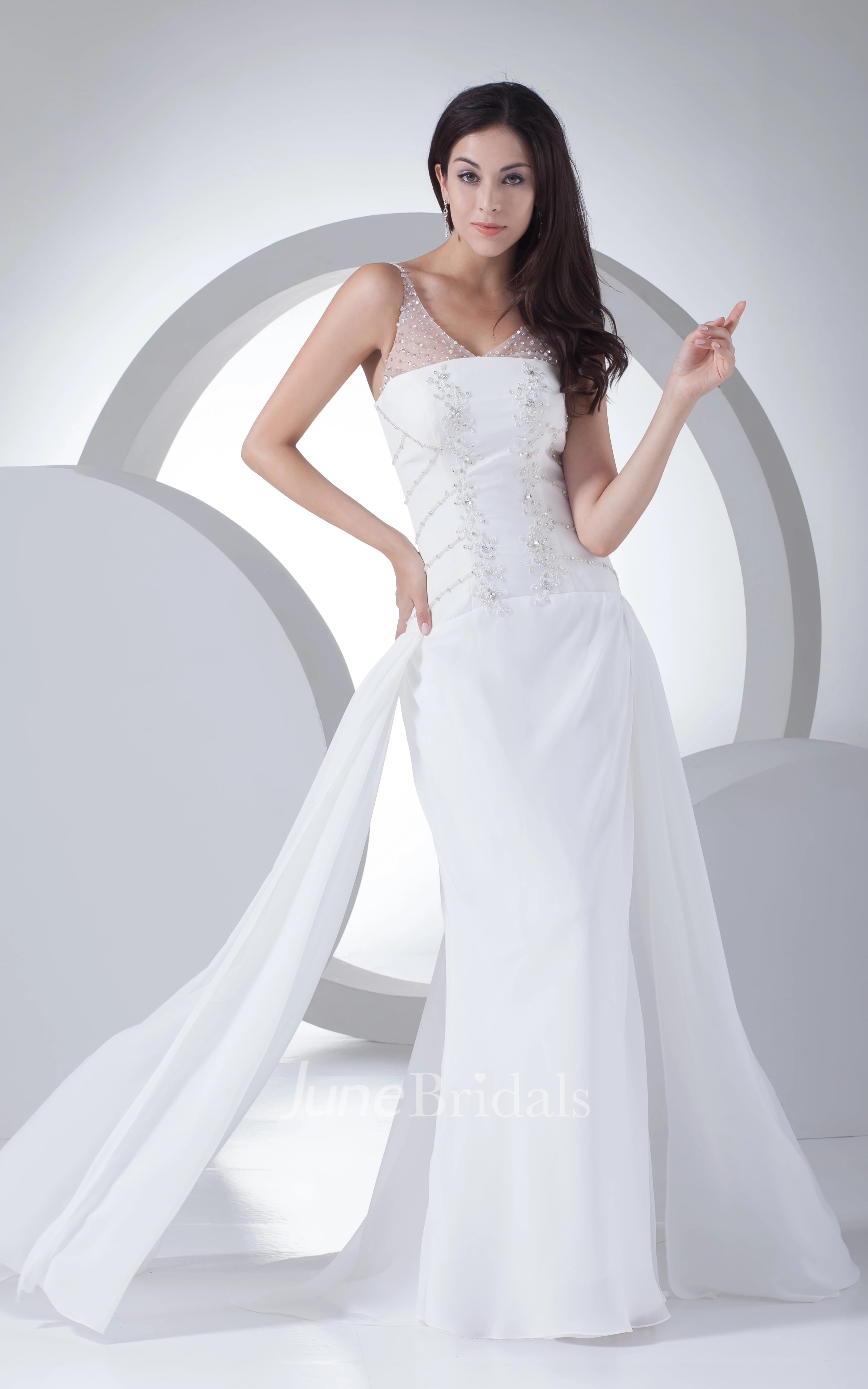 Fairy Floor-Length Sheath Dress With Illusion and Beading