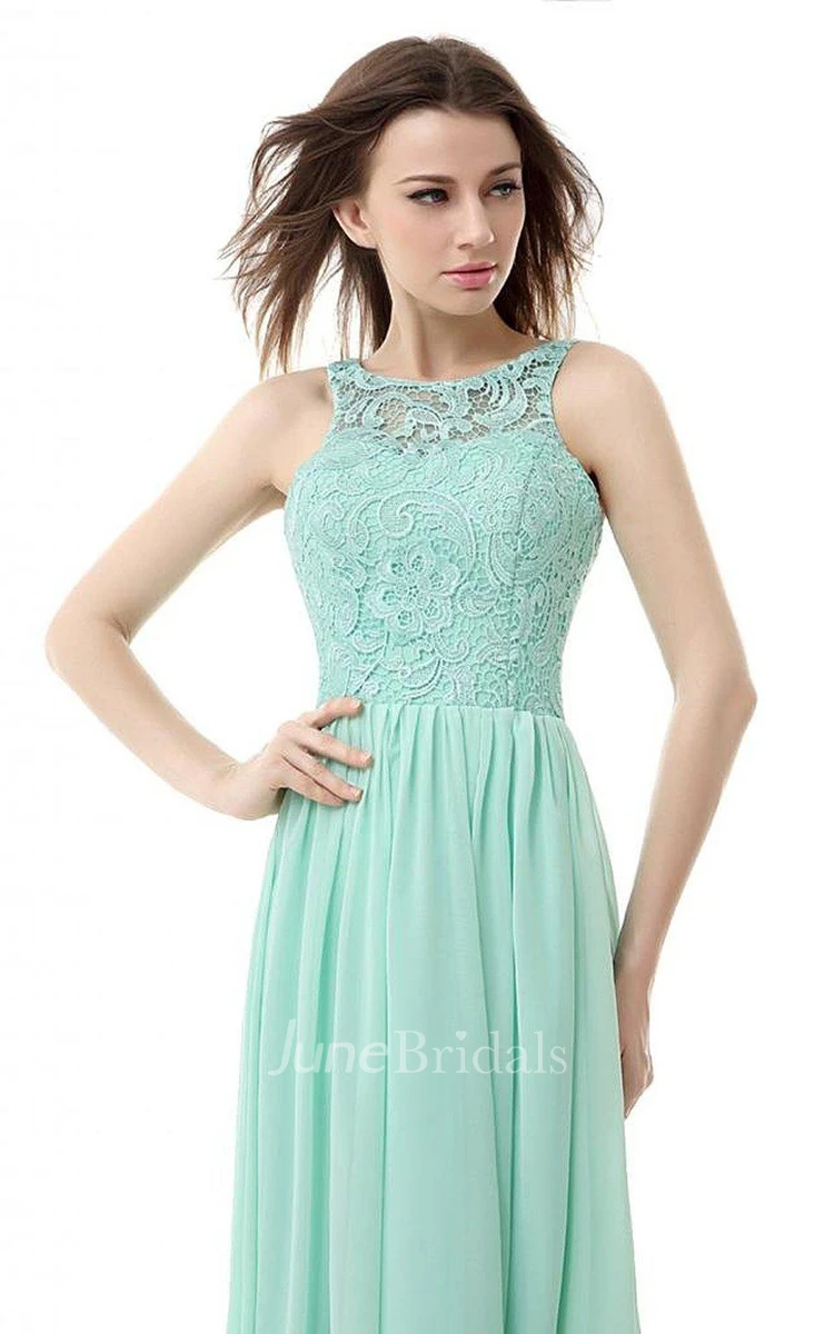 High-neck Long Gown With Lace Detail Bodice