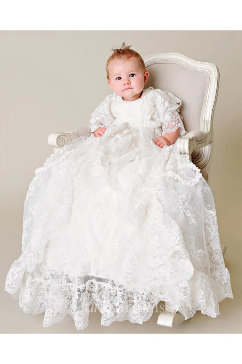 Fancy ALL Lace Christening Dress With Layered Sleeves