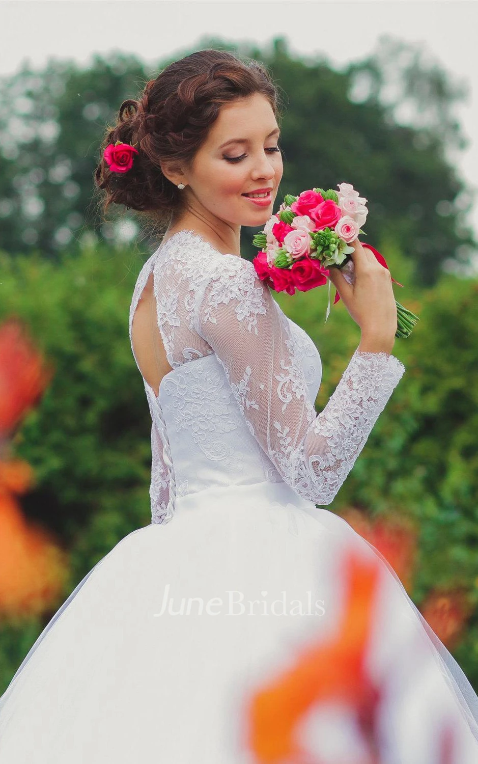 Tulle Lace Weddig Dress With Illusion Corset Back