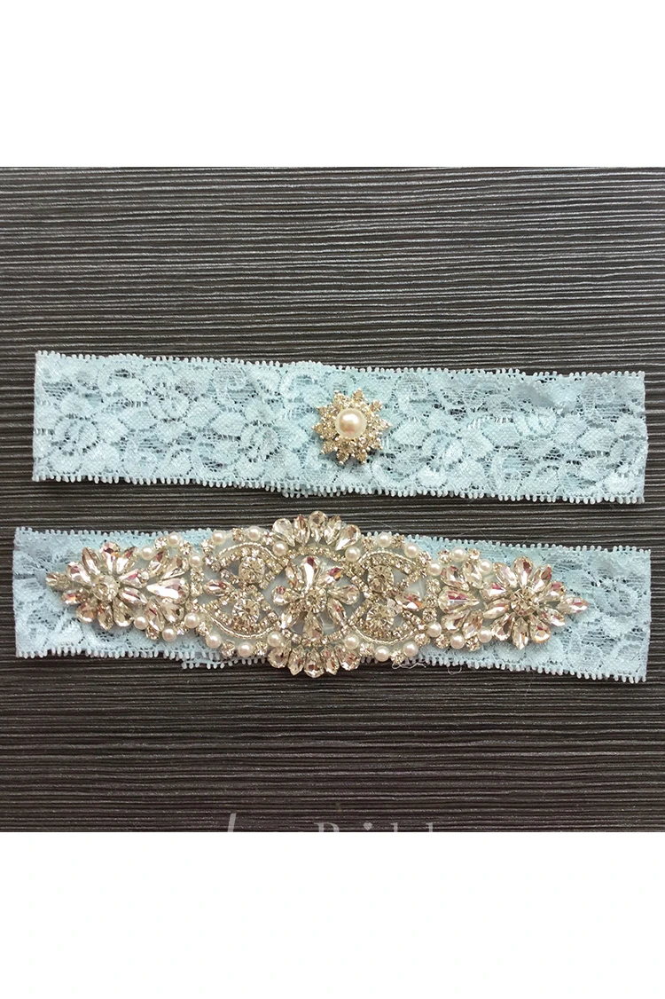 Hot Big Beaded Pearl Lace Elastic Two Piece Garter Within 16-23inch