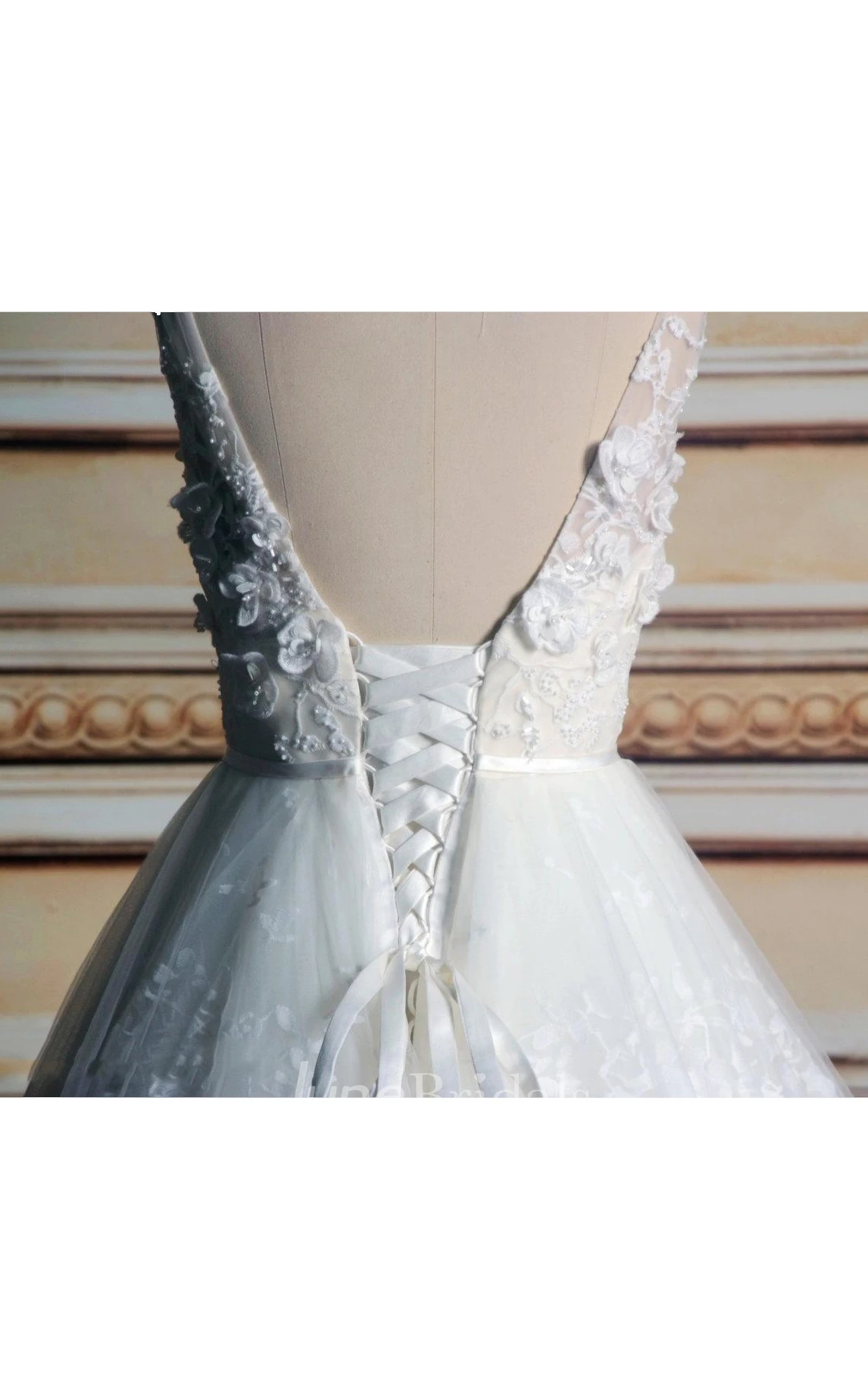 Ball Gown Cap Sleeve Chapel Train Tulle Lace Dress With Beading Flower