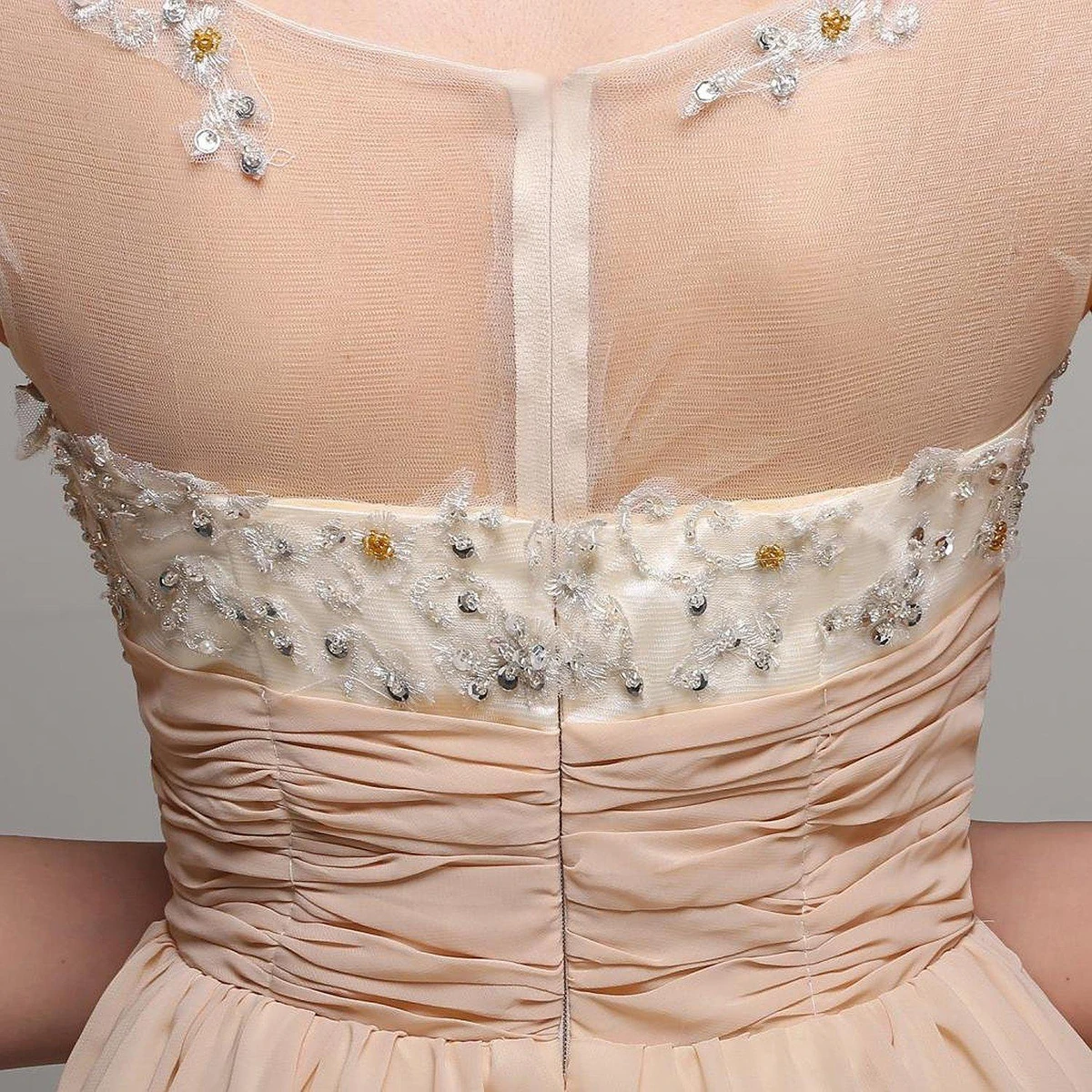 Cap-sleeved A-line Chiffon Gown With Sequins