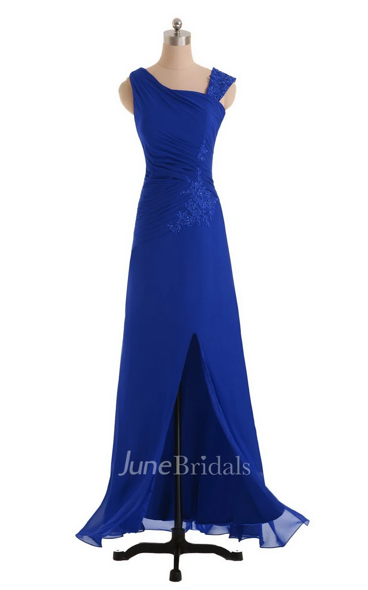 Sleeveless Chiffon Dress With Front Slit and Ruching