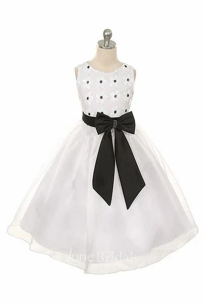 Cute Elegant Tea-Length A-Line Sequined Flower Girl Dress with Bow