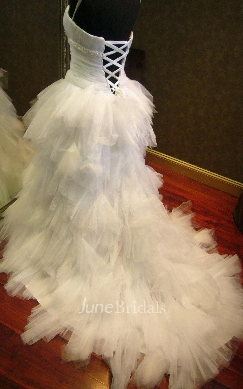 Sweetheart Lace-Up Back Tulle Wedding Dress With Ruffles Ruching And Beading