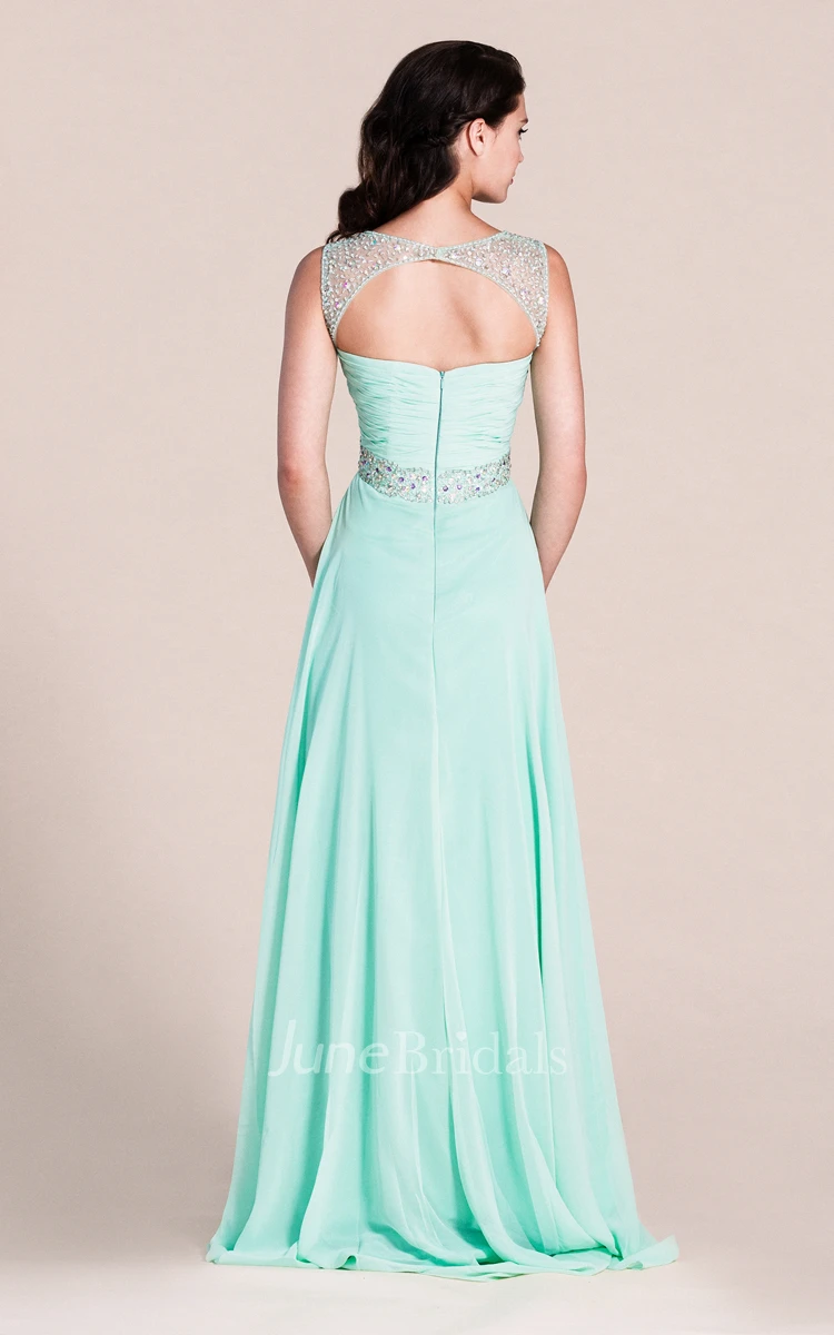 Plunging Neck Long Prom Dress with colorful Beading