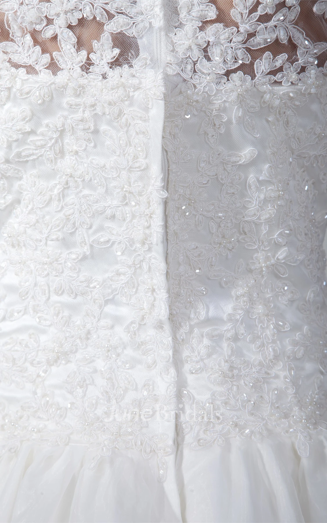 A-Line Pleated Lace Ball Gown with Illusion Long Sleeves