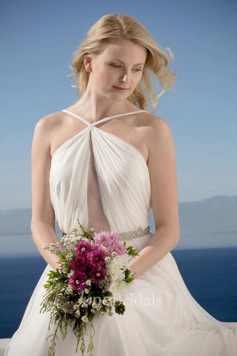 Spaghetti Chiffon Ruched Floor-Length Dress With Jeweled Waist