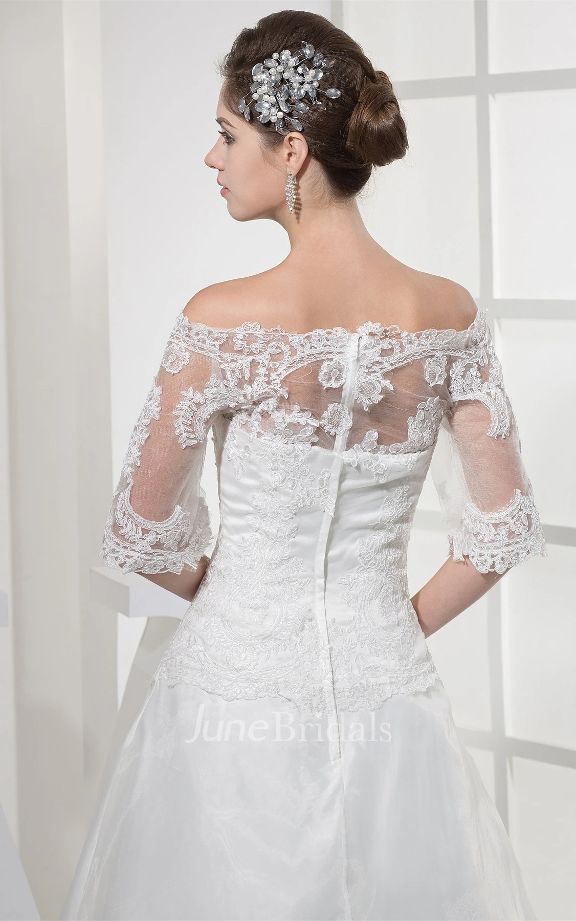Elegant Off-The-Shoulder A-Line Gown with Appliques Illusion Neckline