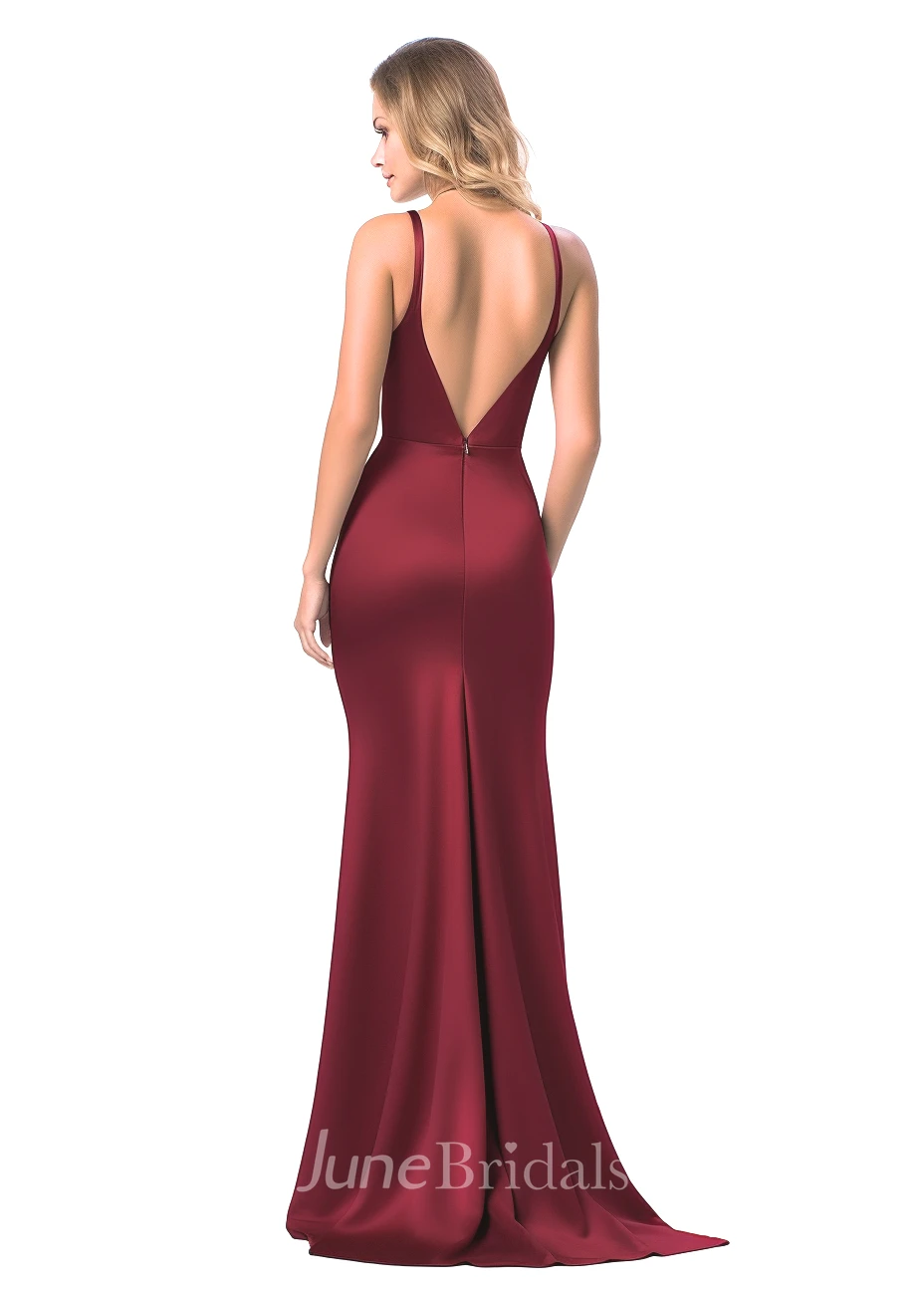Sexy Mermaid V-neck Satin Bridesmaid Dress with Split Front