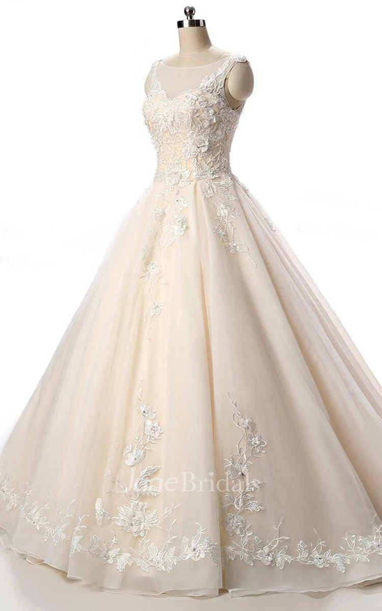 Lace Organza Weddig Dress With Beading