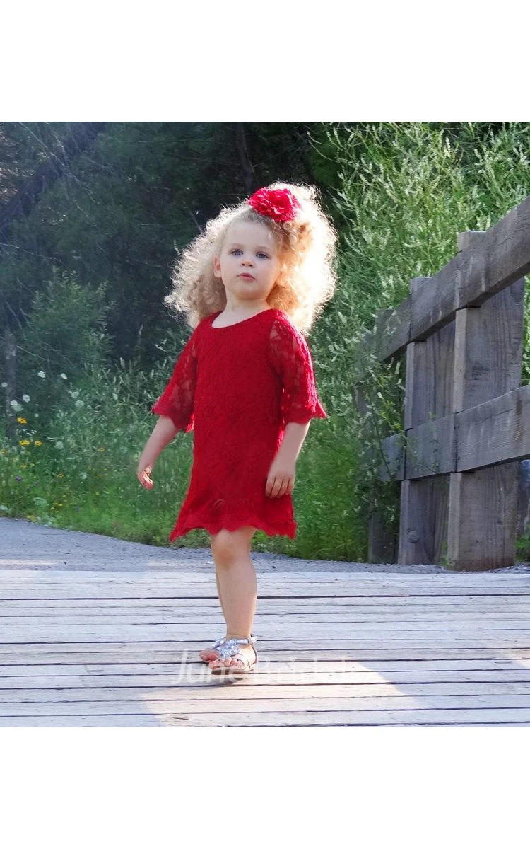 Boho 3 4 Sleeve Jewel Neck A-line Knee Length Lace Dress