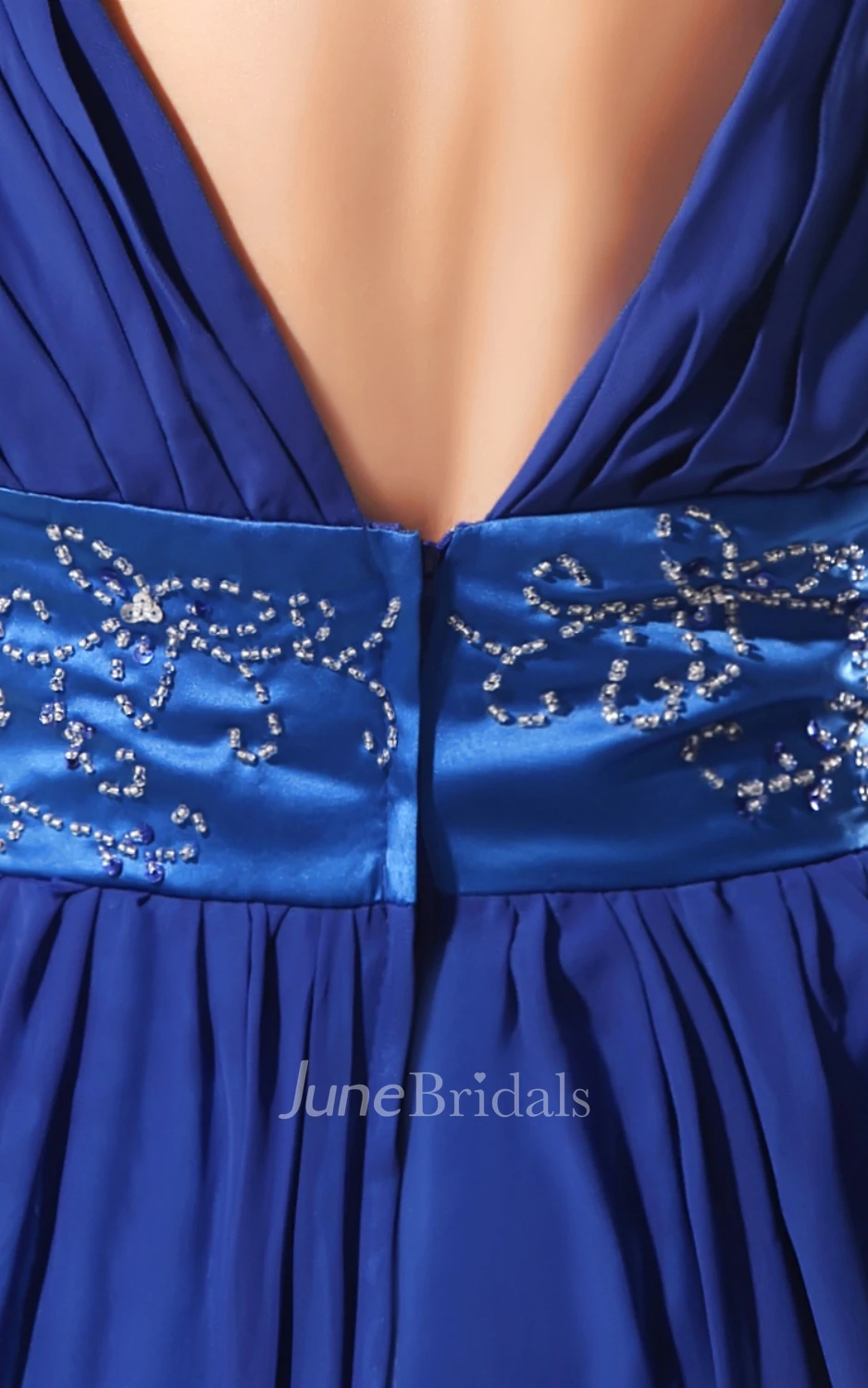 Empire A-Line V-Neck Low Graceful Gown With Crystal Detailing Waist