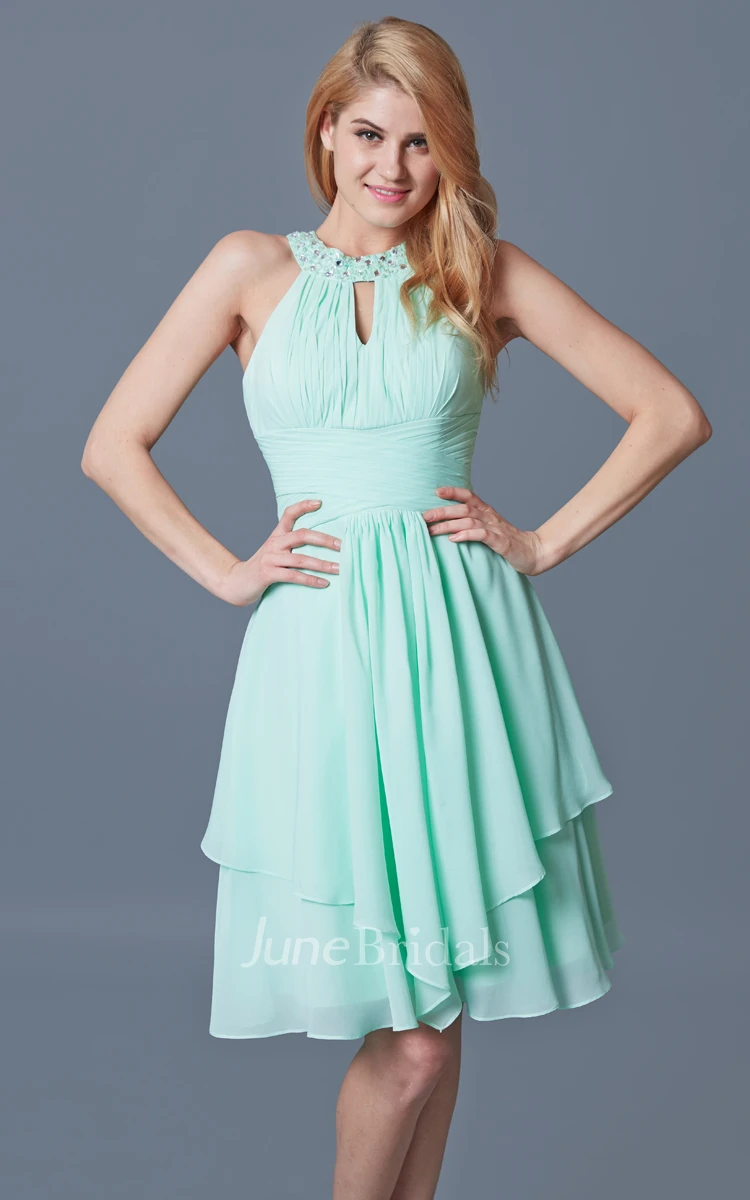 Halter Short Empire Chiffon Bridesmaid Dress With Ruffles