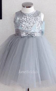 Beaded Bodice Jewel Neckline Ruched Tulle Dress With Sequins