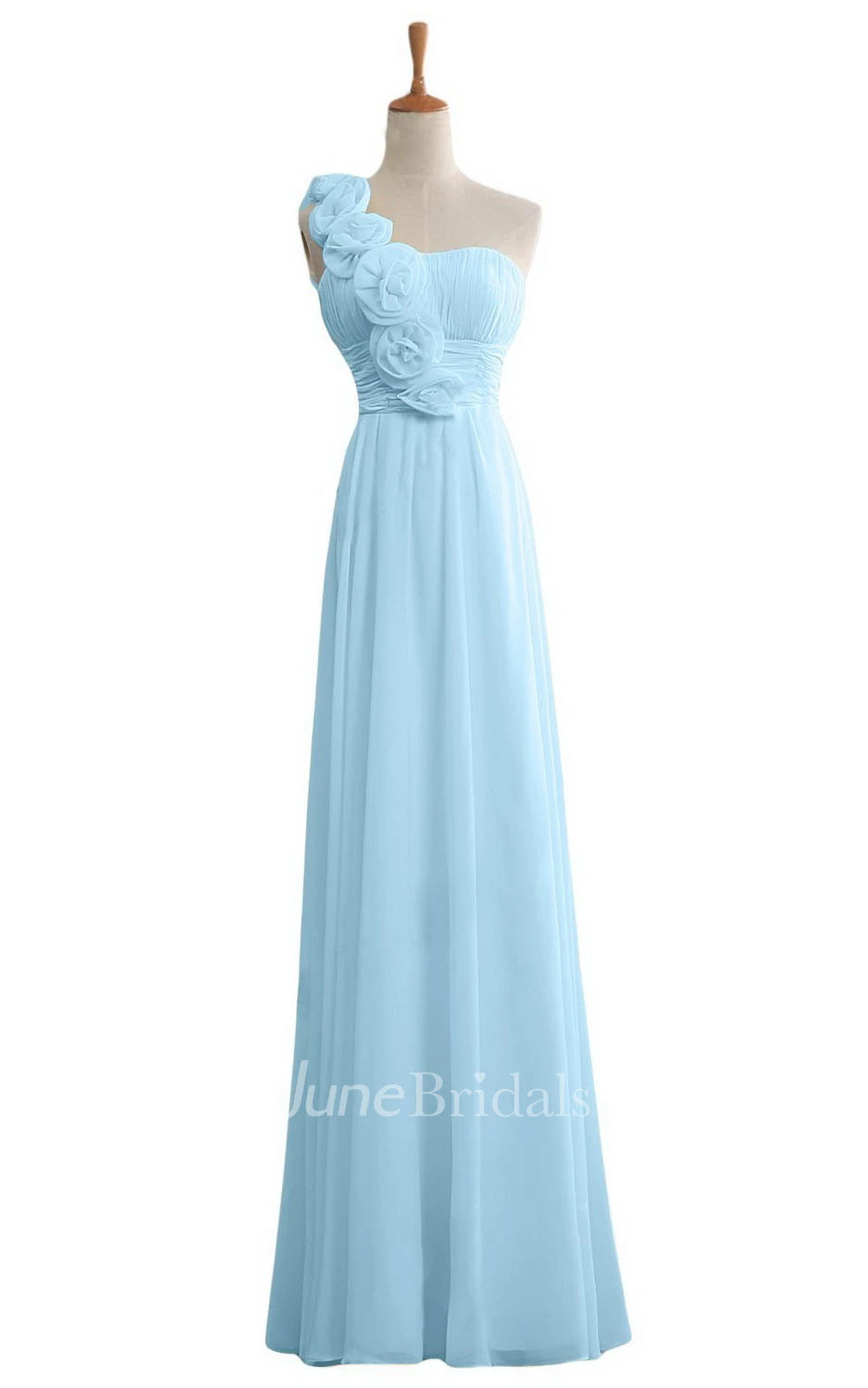 One-shoulder Floral Appliqued Long Layered Chiffon Dress