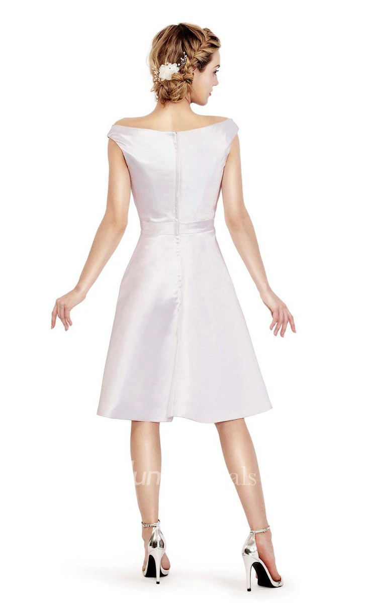 A-line Off the Shoulder Satin Dress With Ruffled Skirt