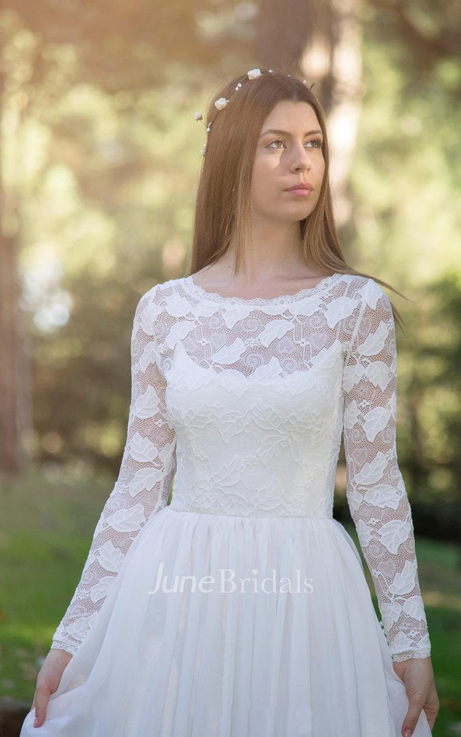 Long Sleeve Chiffon Lace Wedding Dress