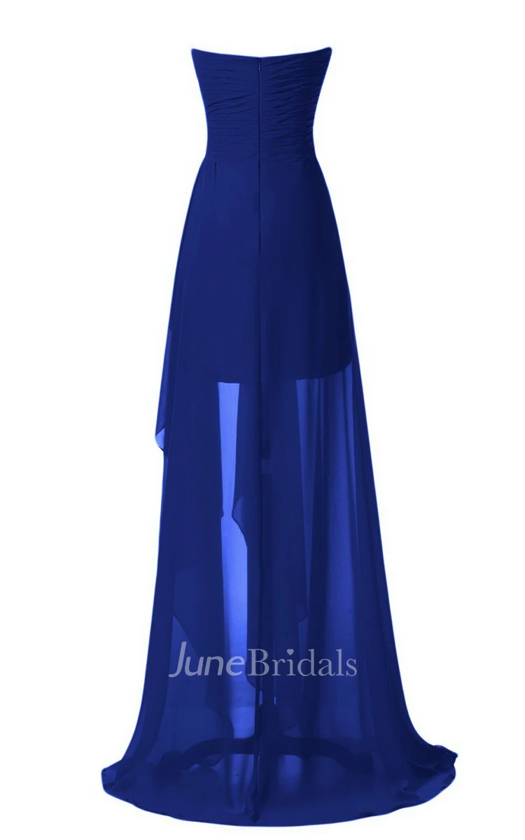 Strapless Front Slit Dress With Draping and Appliques