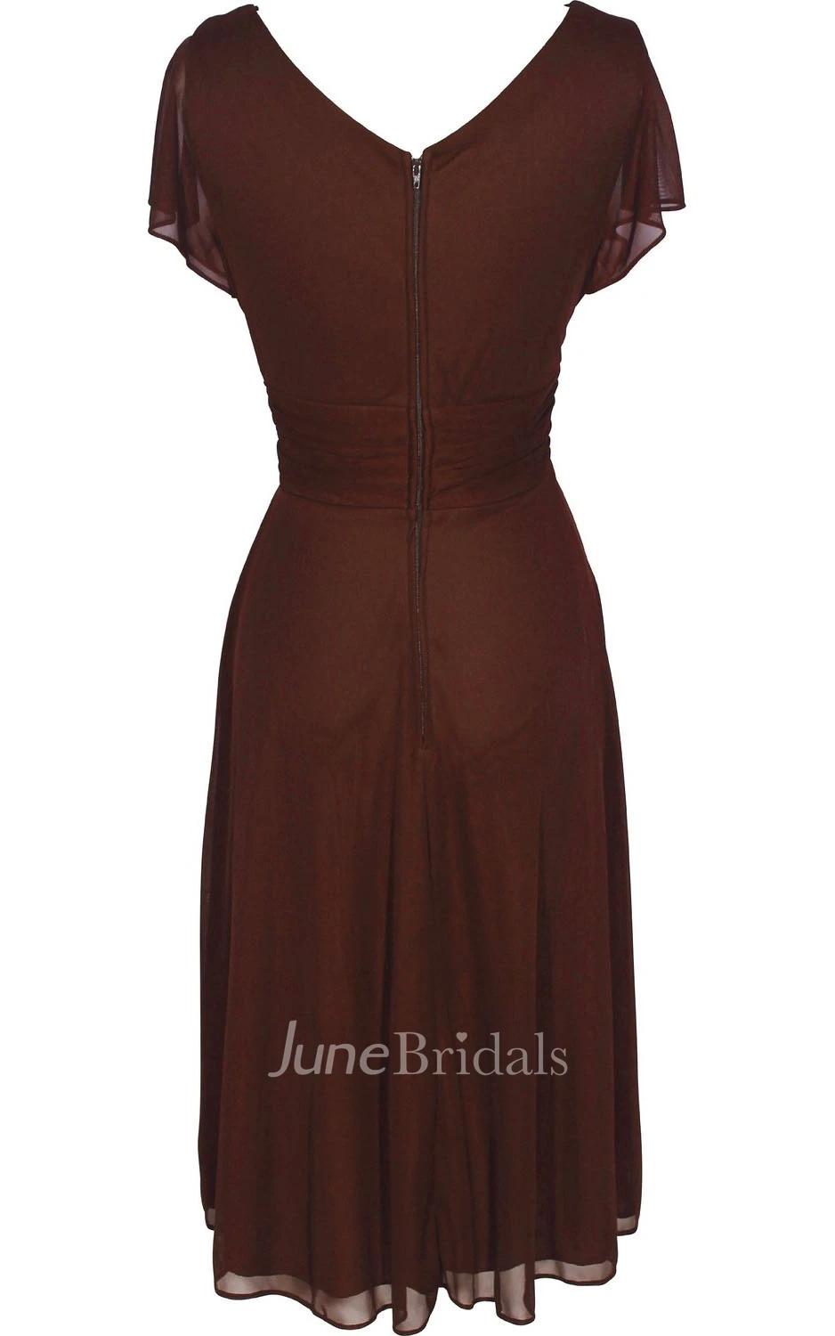 Short Sleeve V-neck Knee-length Chiffon Dress With Beading