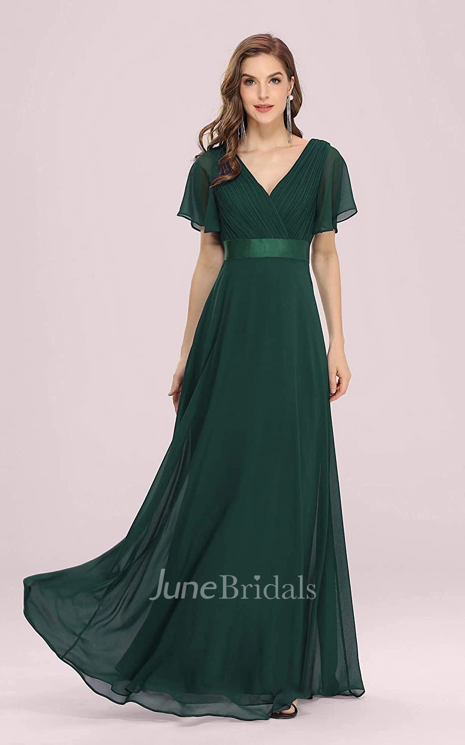 A Line V-neck Chiffon Short Sleeve Formal Mother Dress With Ruffles