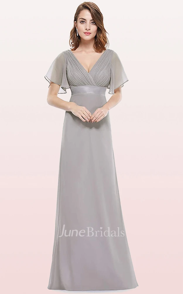 A Line V-neck Chiffon Short Sleeve Formal Mother Dress With Ruffles