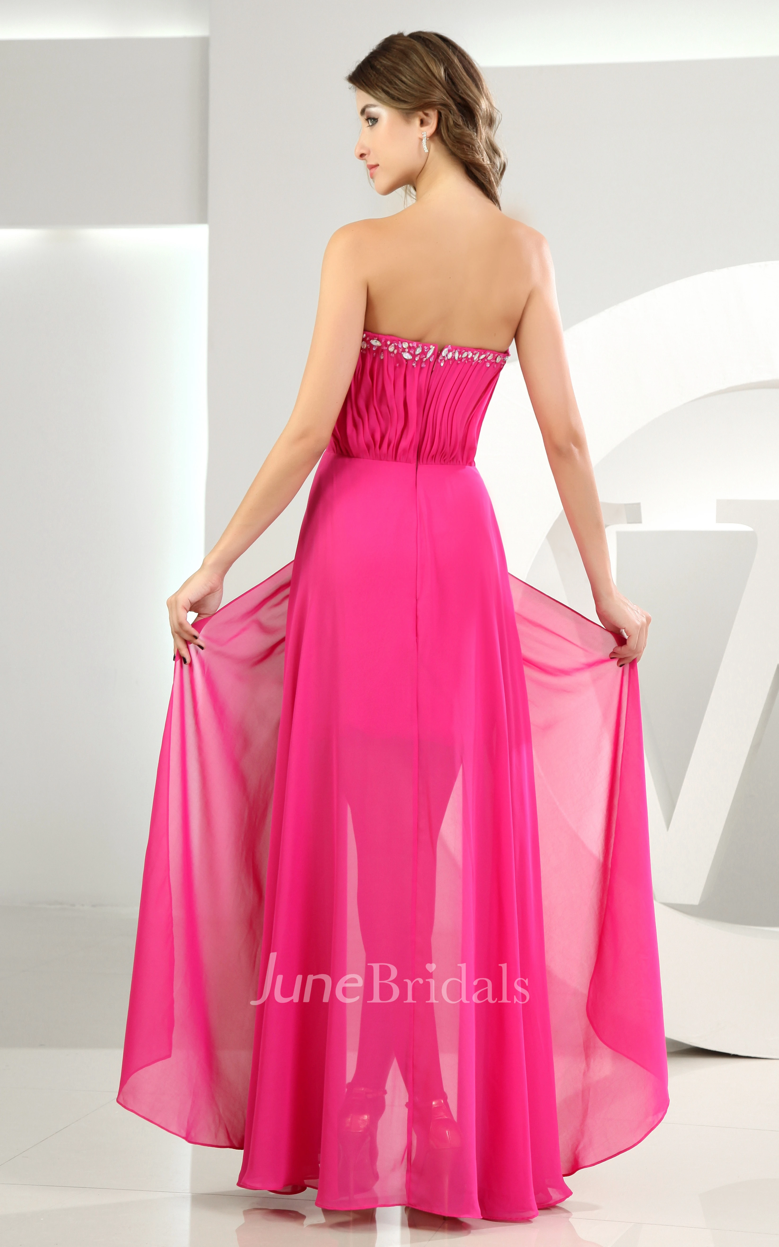 Sweetheart Chiffon Dress With Ruching Dress Beading