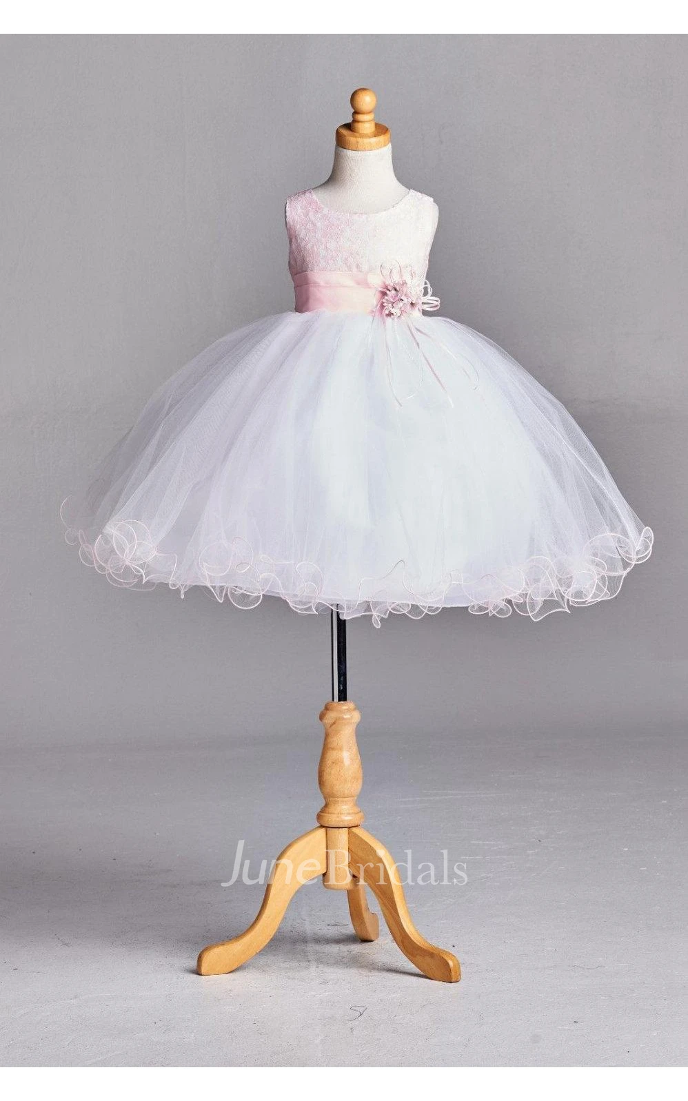 Ruffled Sleeveless Pleated Blush Pink Lace Overlay Top Tulle Skirt