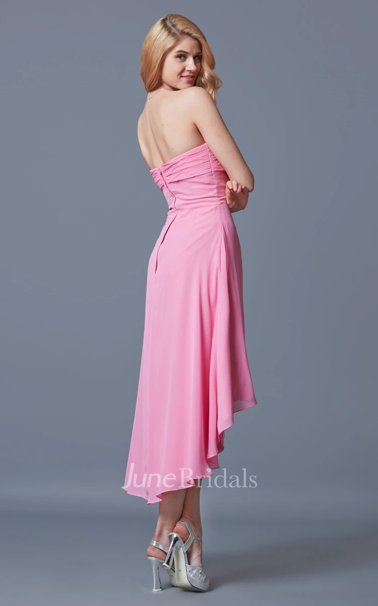 Sleeveless Ruched Sweetheart A-line High-low Chiffon Dress With Draping