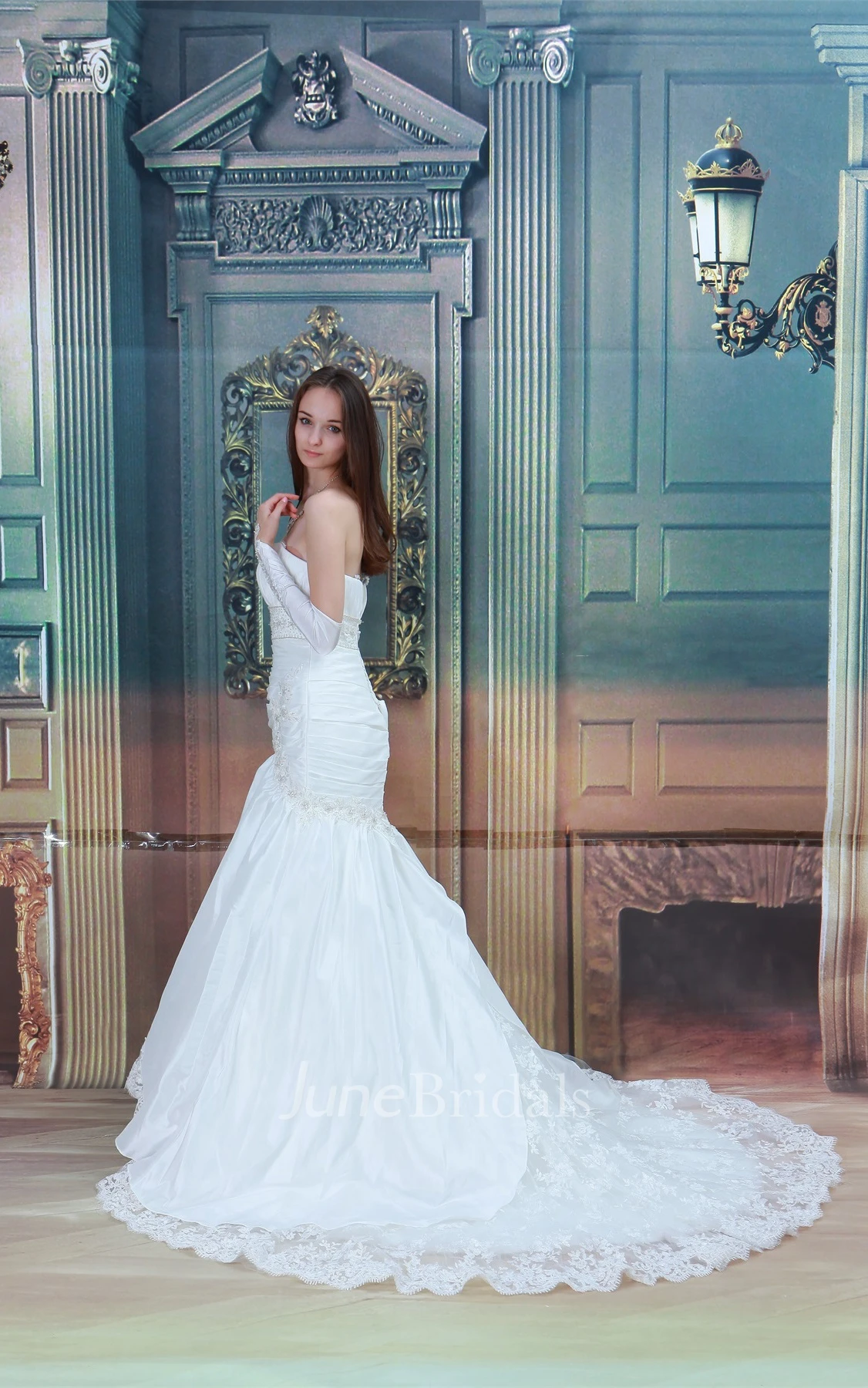 Spaghetti-Strap Mermaid A-Line Gown with Lace and Stress