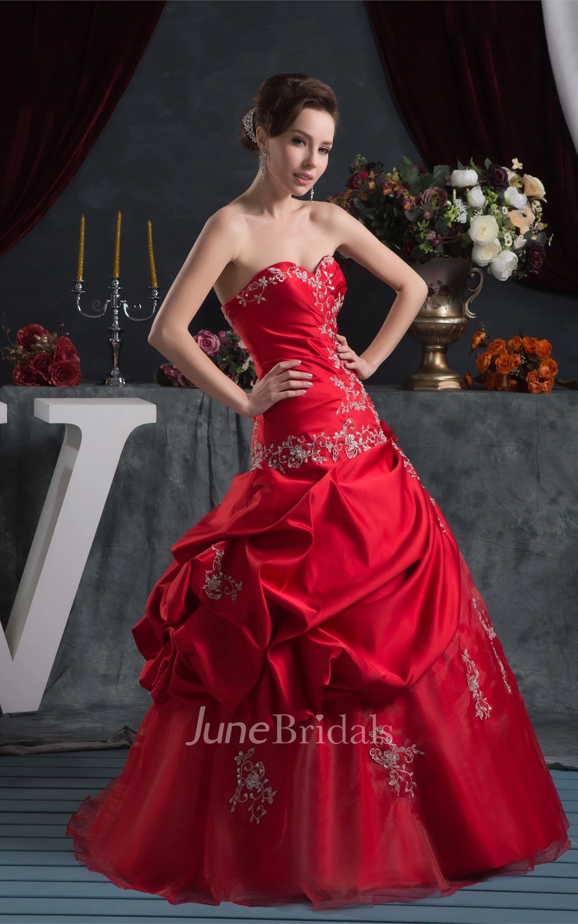 Sweetheart Pick-Up Ball Gown with Beading and Embroideries