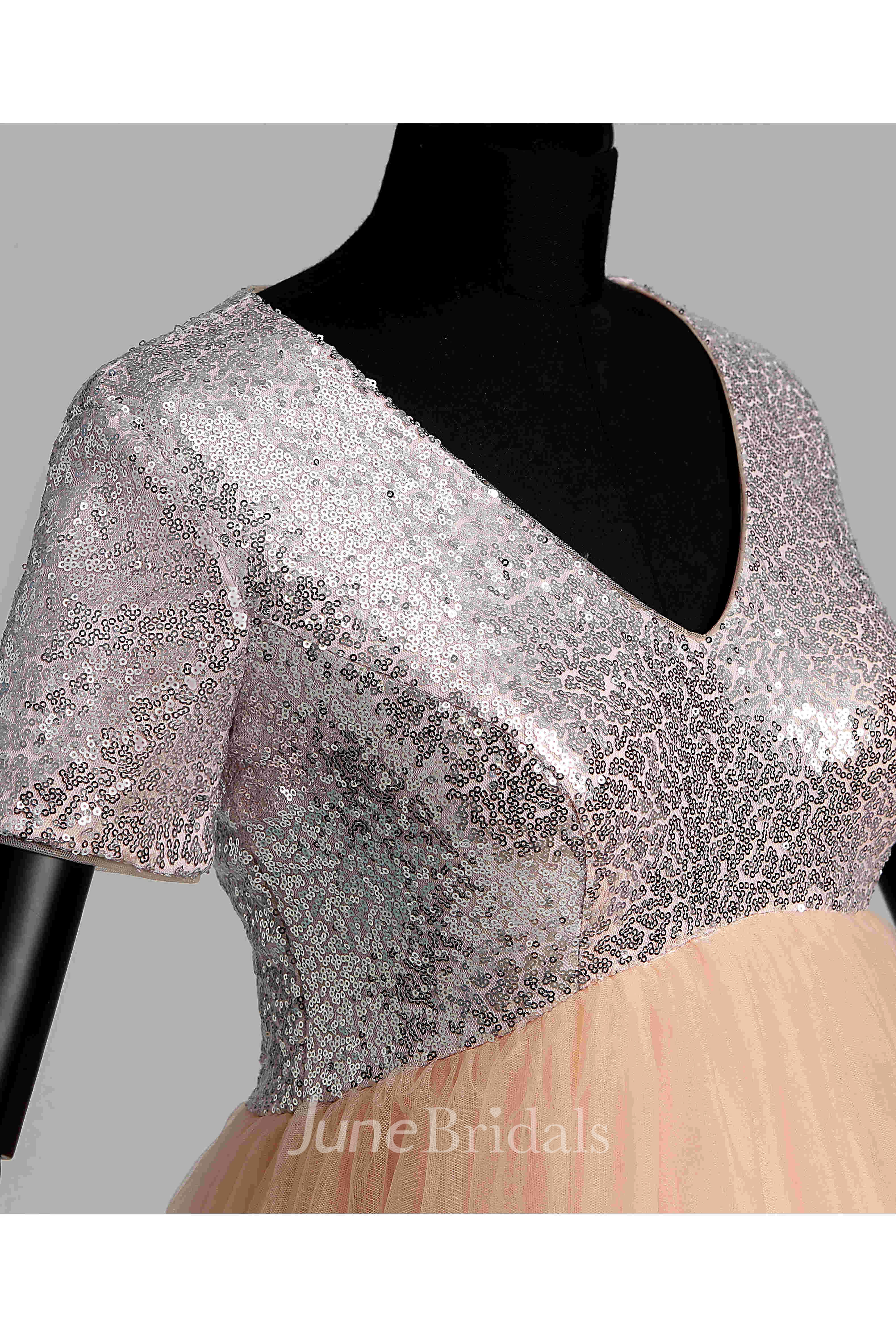 V-neck Short Sleeve Sequined Bodice Mternity Dress
