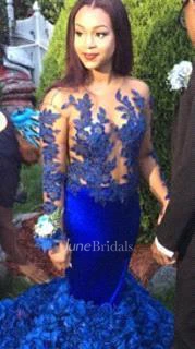 Modern Long Sleeve Royal Blue Prom Dresses Mermaid Woemn's Party Gowns