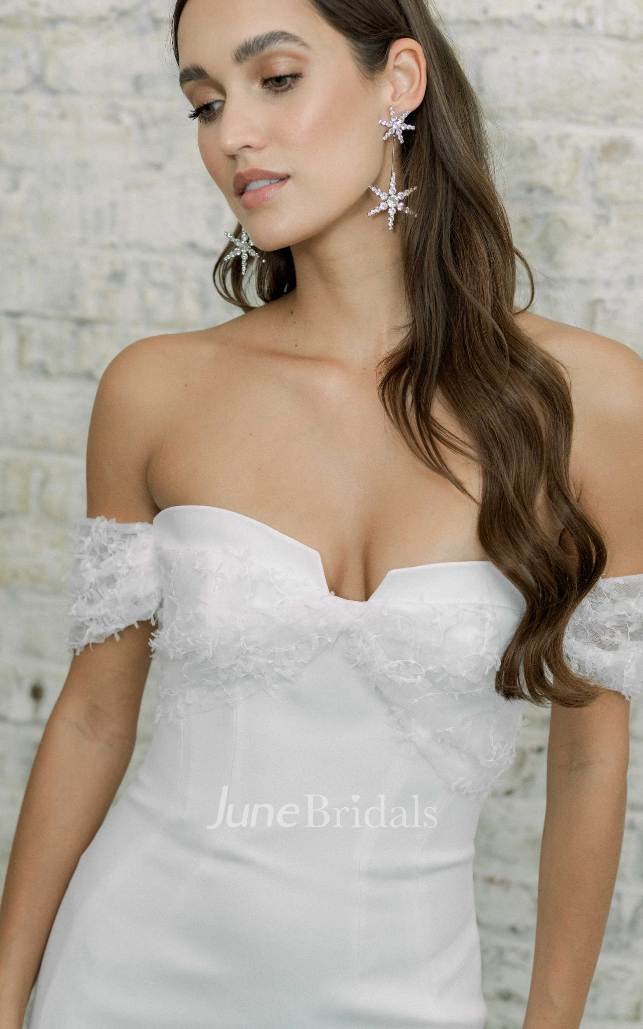 Simple Sheath Floor-length Court Train Satin Off-the-shoulder Sleeveless Wedding Dress