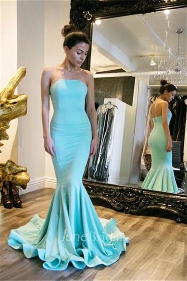 Mermaid Strapless Satin Evening Dress Prom Dresses