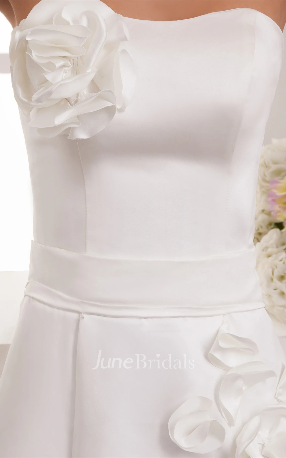 Strapless Satin Trumpet Gown with Floral Embellishment
