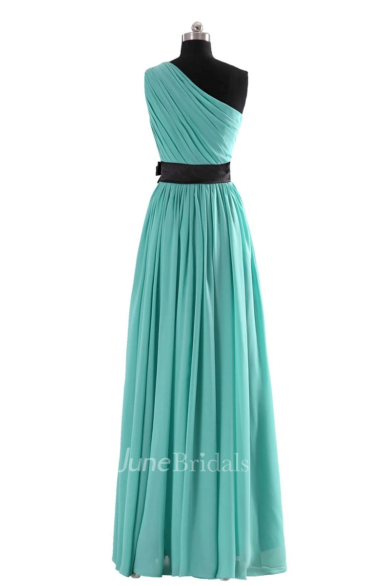 Elegant One-shoulder Chiffon A-line Dress With Floral Band