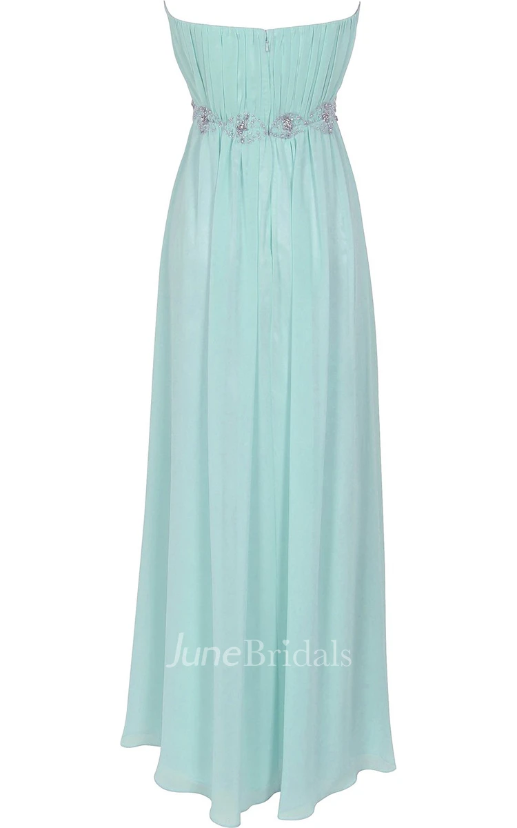 Strapless Ruffle Chiffon Dress With Beading