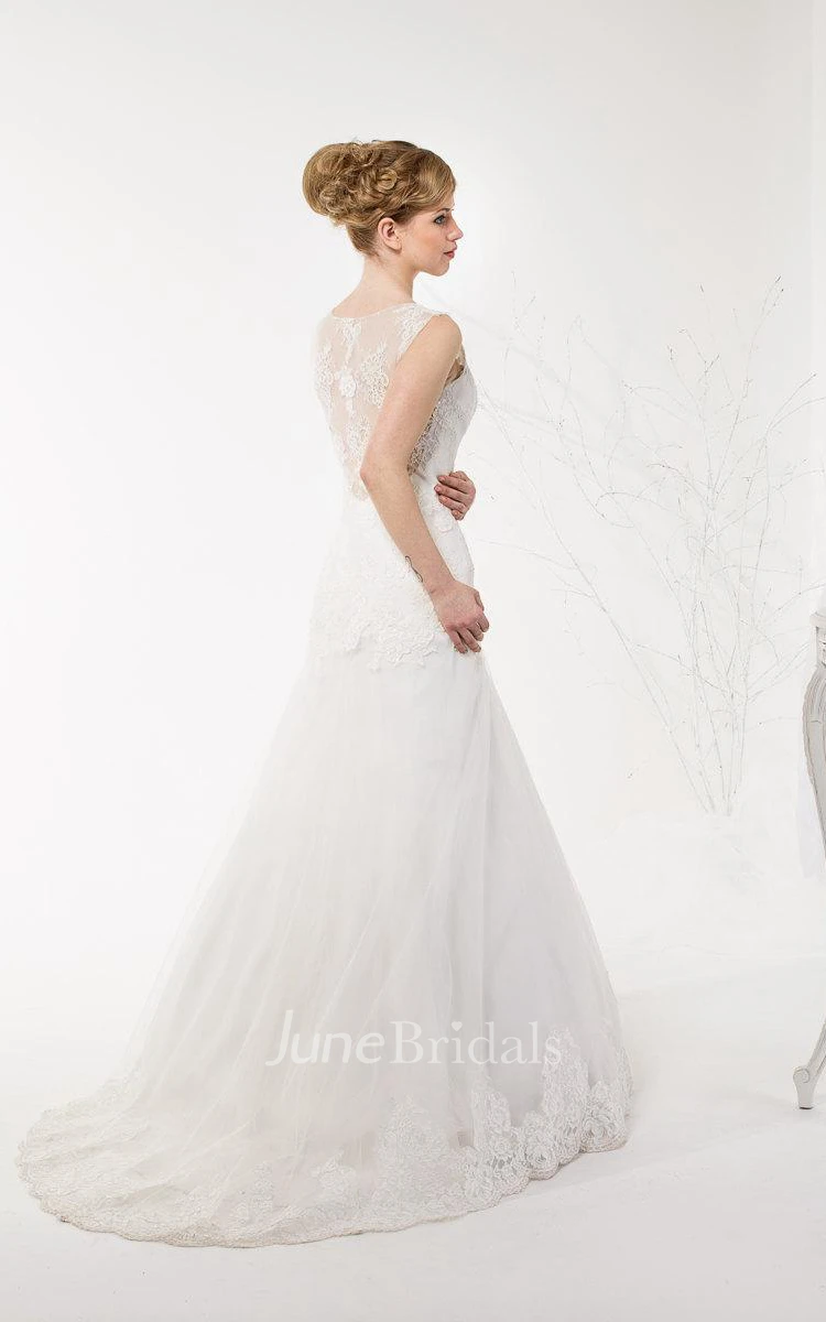 Tulle Lace Weddig Dress With Illusion Lace-Up Back