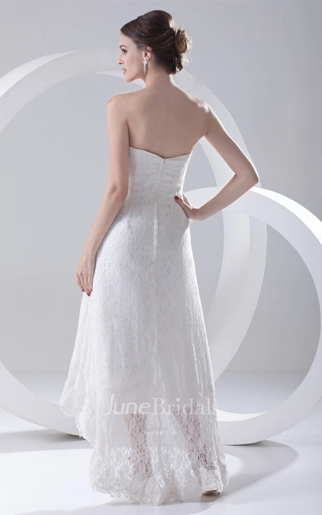 Strapless Lace High-Low Dress with Zipper Back