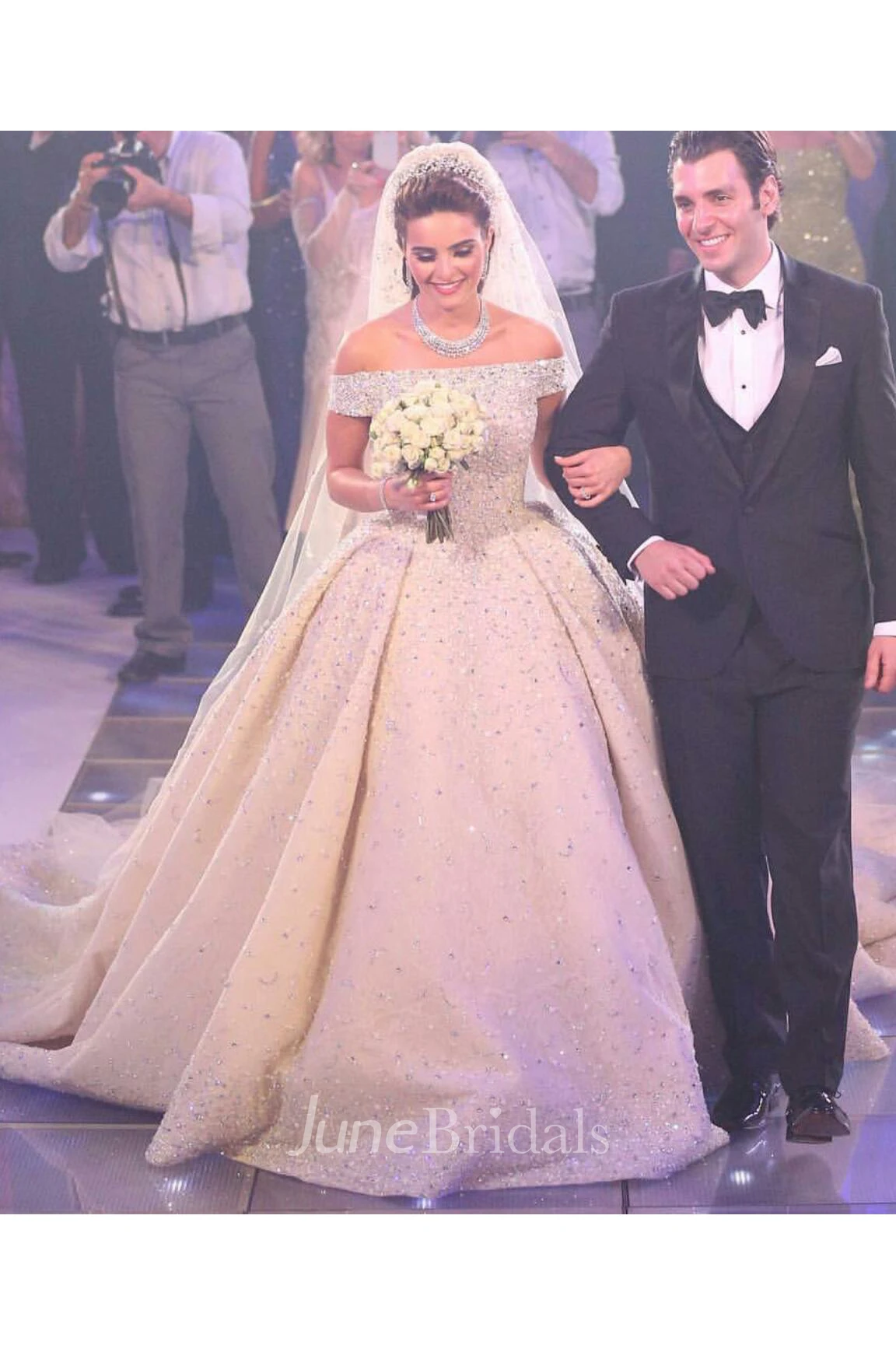 Elegant Sequined Ball Gown Wedding Dress Off-the-shoulder Court Train