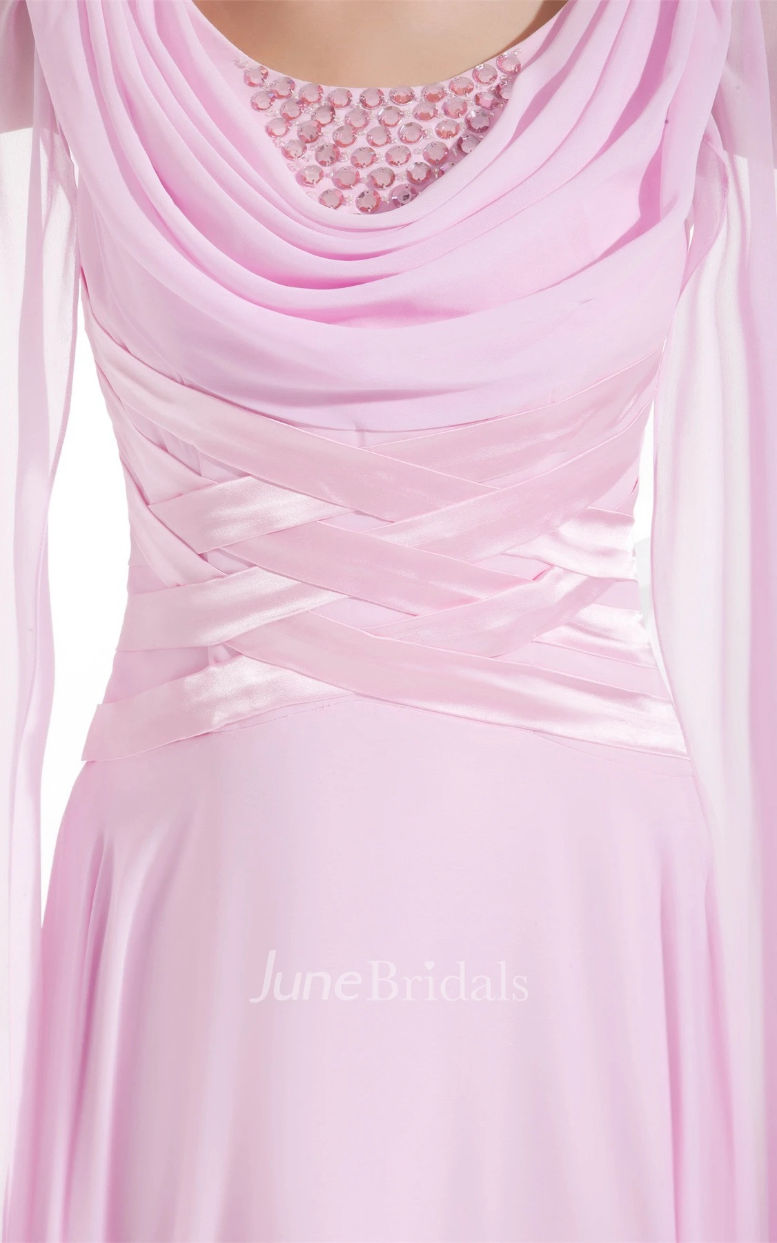 Cowl-Neck Chiffon Maxi Dress with Ruching and Stress