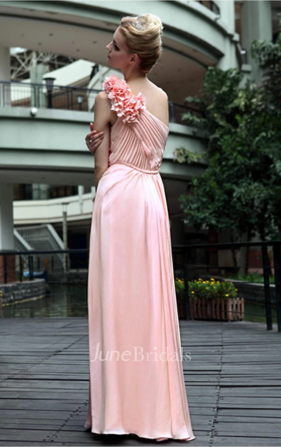 Pink A-line Floor-length One Shoulder Dress