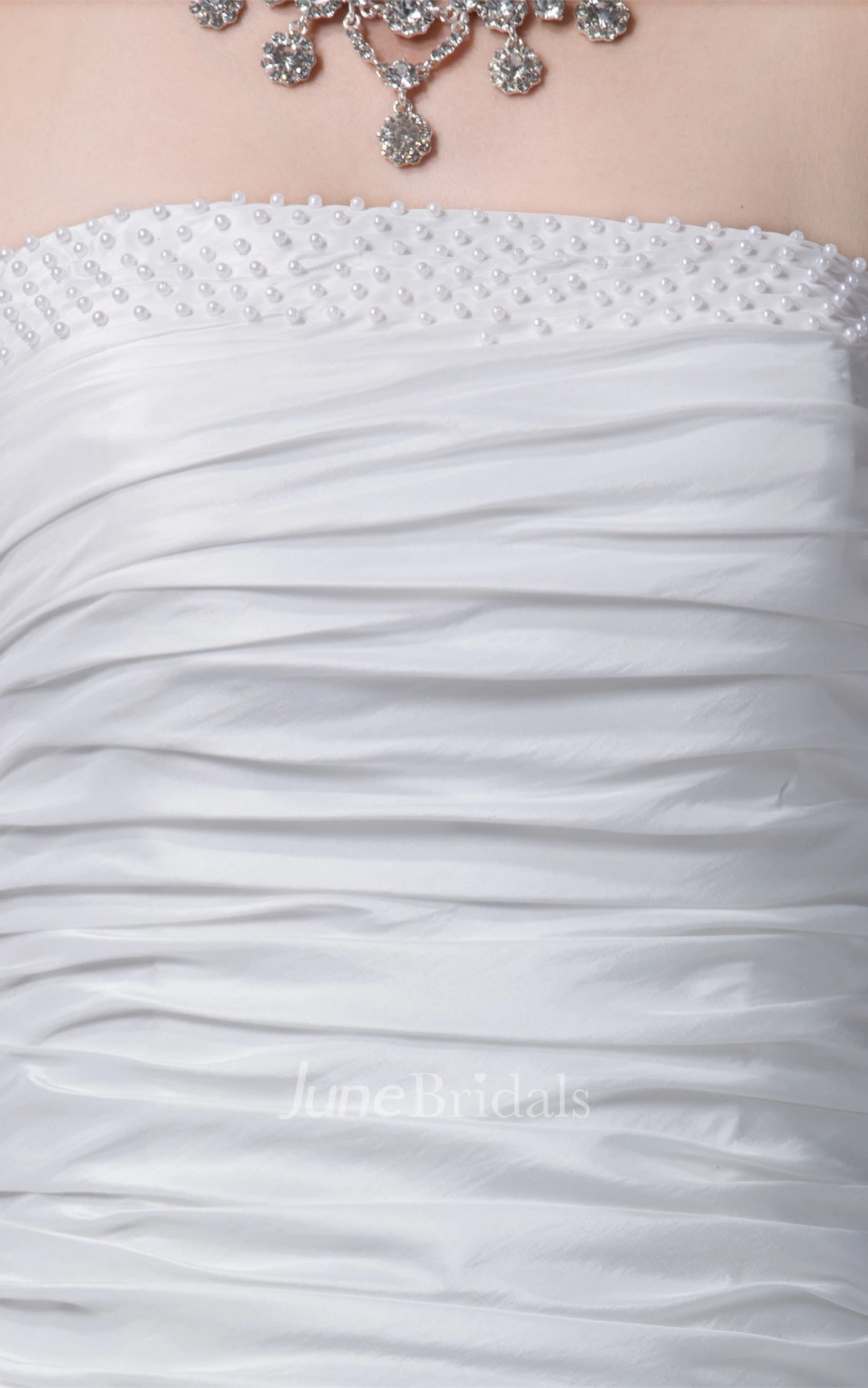 Ruched A-Line Strapless Side Draping Gown with Court Train and Zipper Back