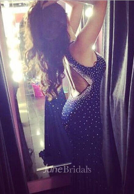 Sexy Halter Mermaid Black Prom Dress Sleeveless With Beadings