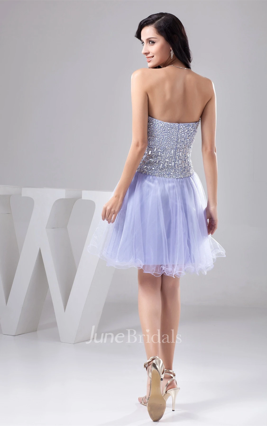 Sweetheart Jeweled A-Line Mini Dress with Pleats