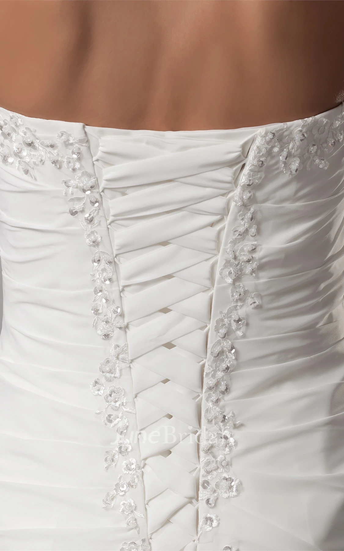 Sweetheart Appliqued Criss-Cross Chiffon Dress with Court Train